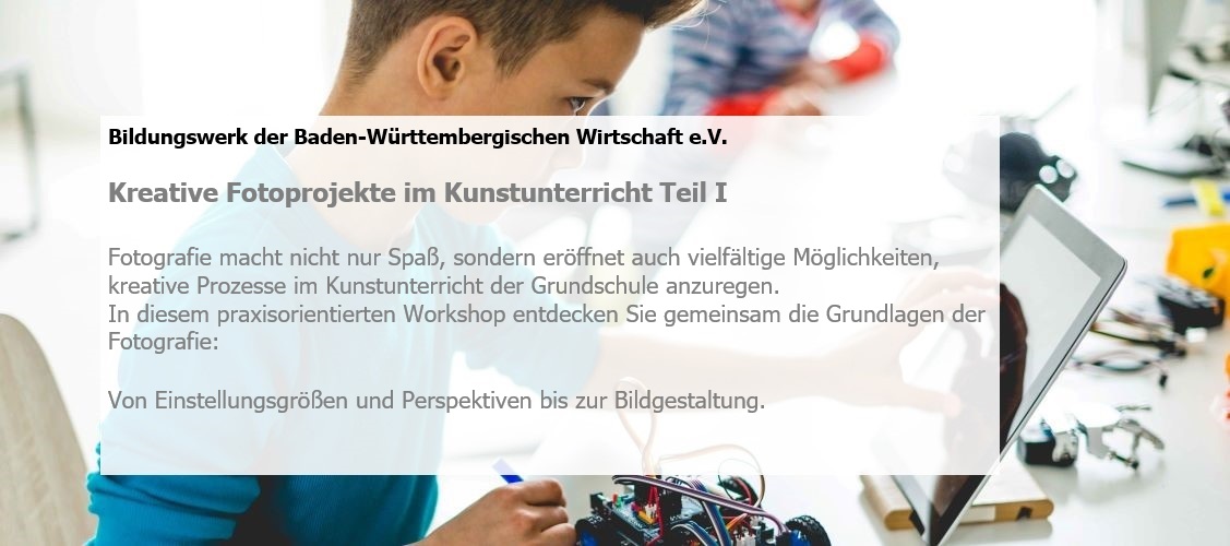Fotografie macht nicht nur Spaß, sondern eröffnet auch vielfältige Möglichkeiten, kreative Prozesse im Kunstunterricht der Grundschule anzuregen. In diesem praxisorientierten Workshop entdecken Sie gemeinsam die Grundlagen der Fotografie:  Von Einstellungsgrößen und Perspektiven bis zur Bildgestaltung. 